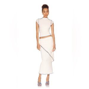 The Line by K White Draped Midi Skirt and Top SET with Contrast Stitch Mediums